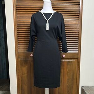 Naoko Black Batwing 3/4 Sleeve Sheath Bodycon Dress with Pockets Size M